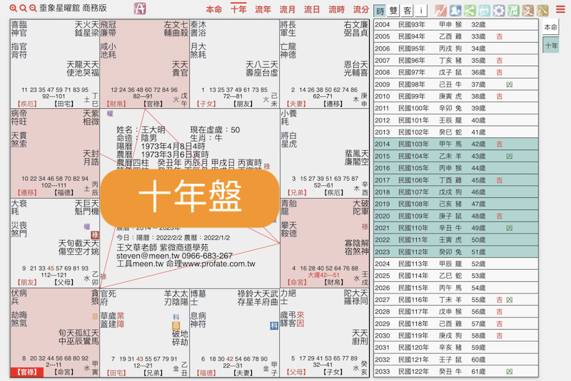 紫微斗數十年盤樣式圖